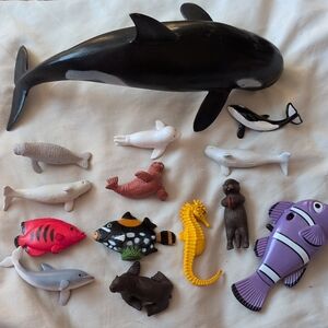 Aquatic Animal Figure Lot Orca Seahorse Fish Manatee Seal Toys